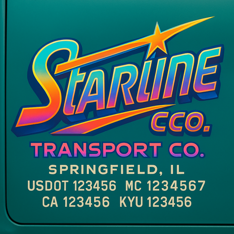 Custom Truck Door Decal Sticker Lettering with Trucking Name or Company Name, City & State, US DOT, MC, CA, KYU, GVW, VIN Sign (Set of 2)