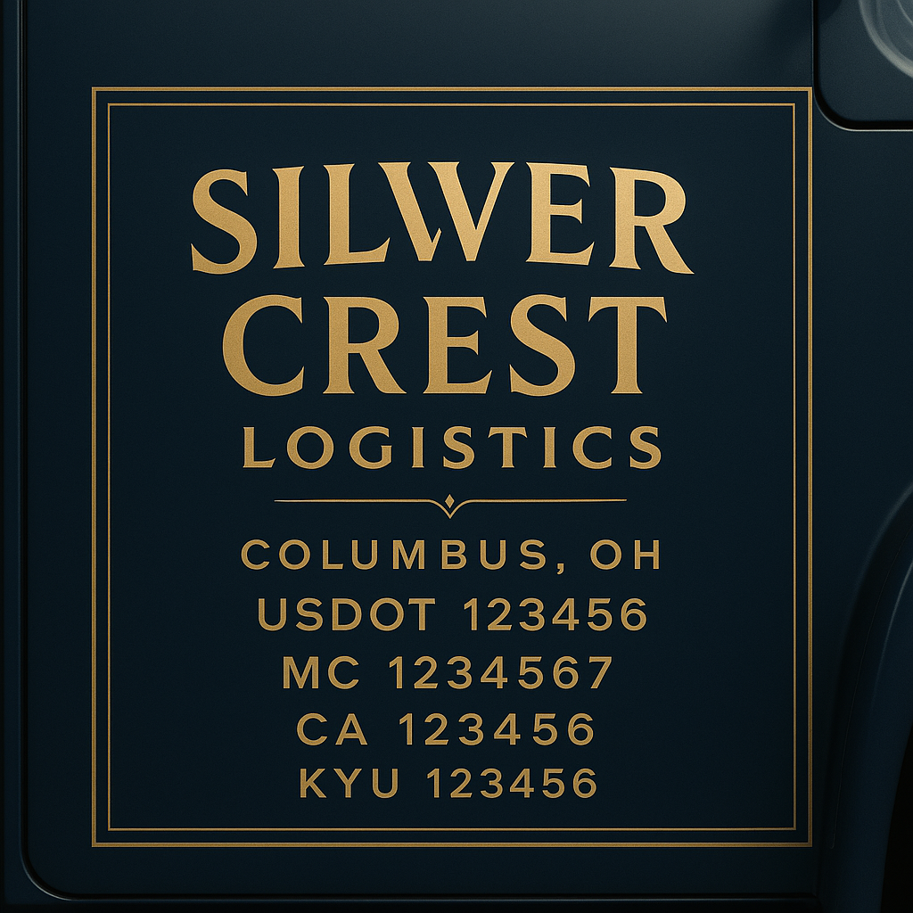 Custom Truck Door Decal Sticker Lettering with Trucking Name or Company Name, City & State, US DOT, MC, CA, KYU, GVW, VIN Sign (Set of 2)