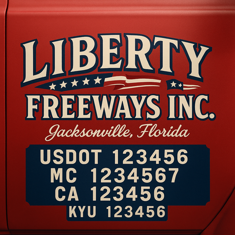 Custom Truck Door Decal Sticker Lettering with Trucking Name or Company Name, City & State, US DOT, MC, CA, KYU, GVW, VIN Sign (Set of 2)