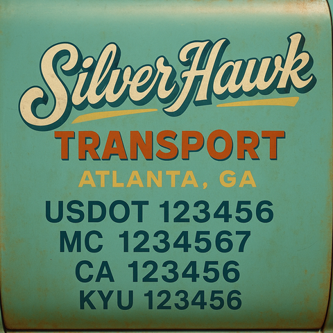 Custom Truck Door Decal Sticker Lettering with Trucking Name or Company Name, City & State, US DOT, MC, CA, KYU, GVW, VIN Sign (Set of 2)