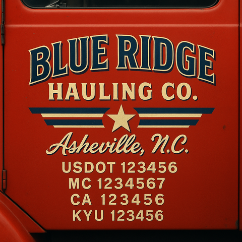 Custom Truck Door Decal Sticker Lettering with Trucking Name or Company Name, City & State, US DOT, MC, CA, KYU, GVW, VIN Sign (Set of 2)