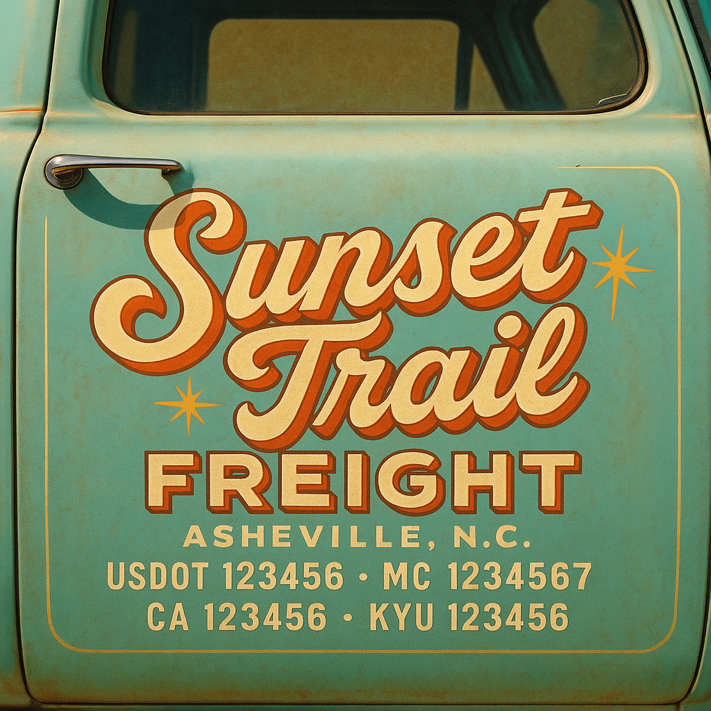 Custom Truck Door Decal Sticker Lettering with Trucking Name or Company Name, City & State, US DOT, MC, CA, KYU, GVW, VIN Sign (Set of 2)