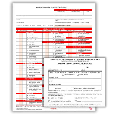 Annual Vehicle Inspection Report + White Annual Vehicle Inspection Label