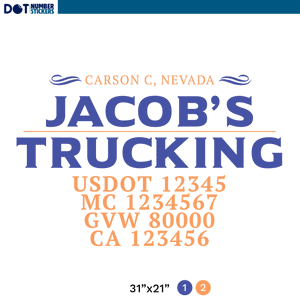 truck door decal with USDOT, MC, GVW, CA