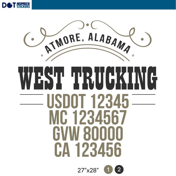 truck door decal with USDOT, MC, GVW, CA