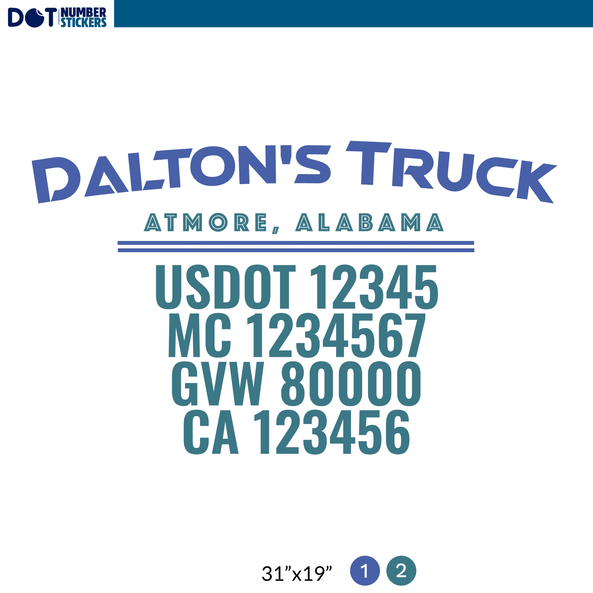 truck door decal with USDOT, MC, GVW, CA