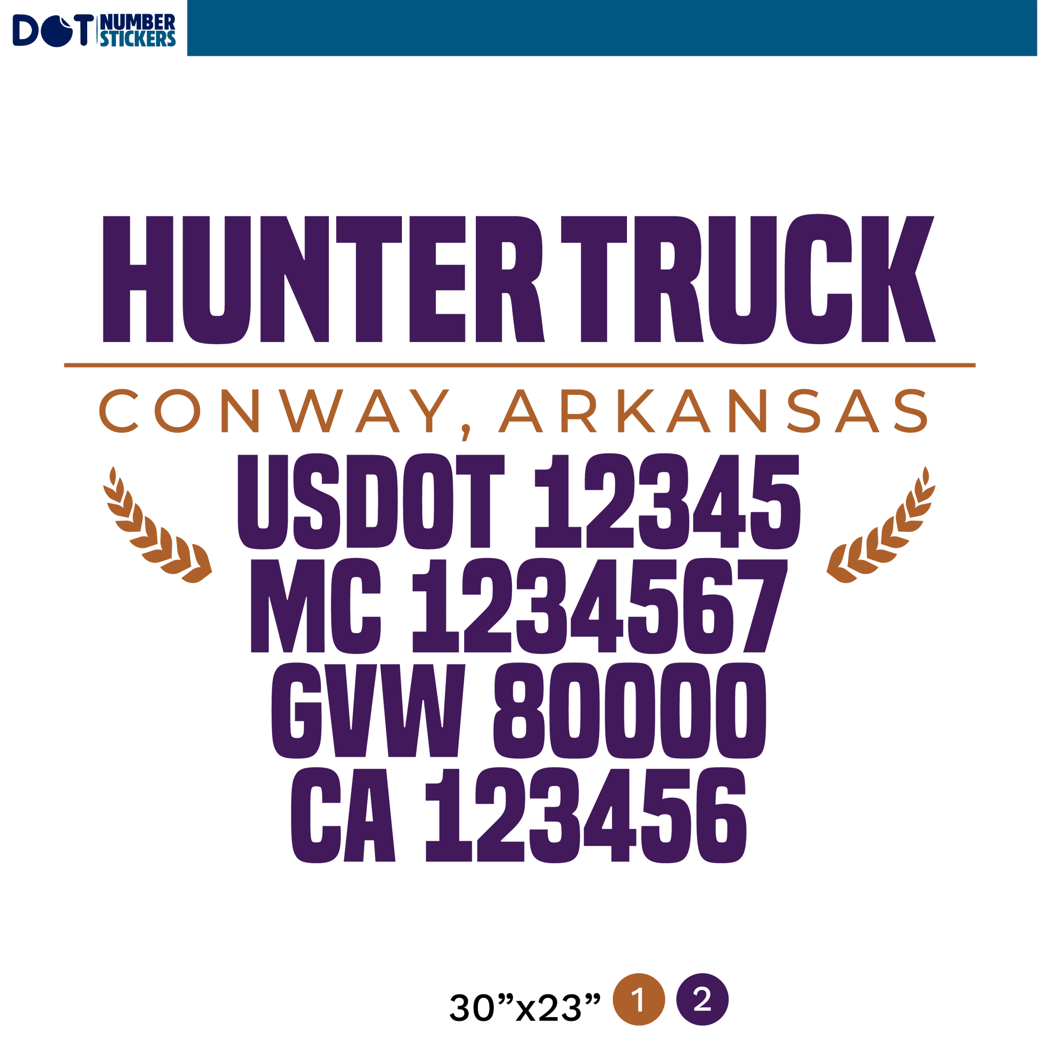 truck door decal with USDOT, MX, GVW, CA