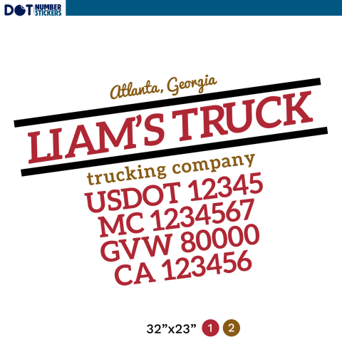 truck door decal with USDOT, MC, GVW, CA