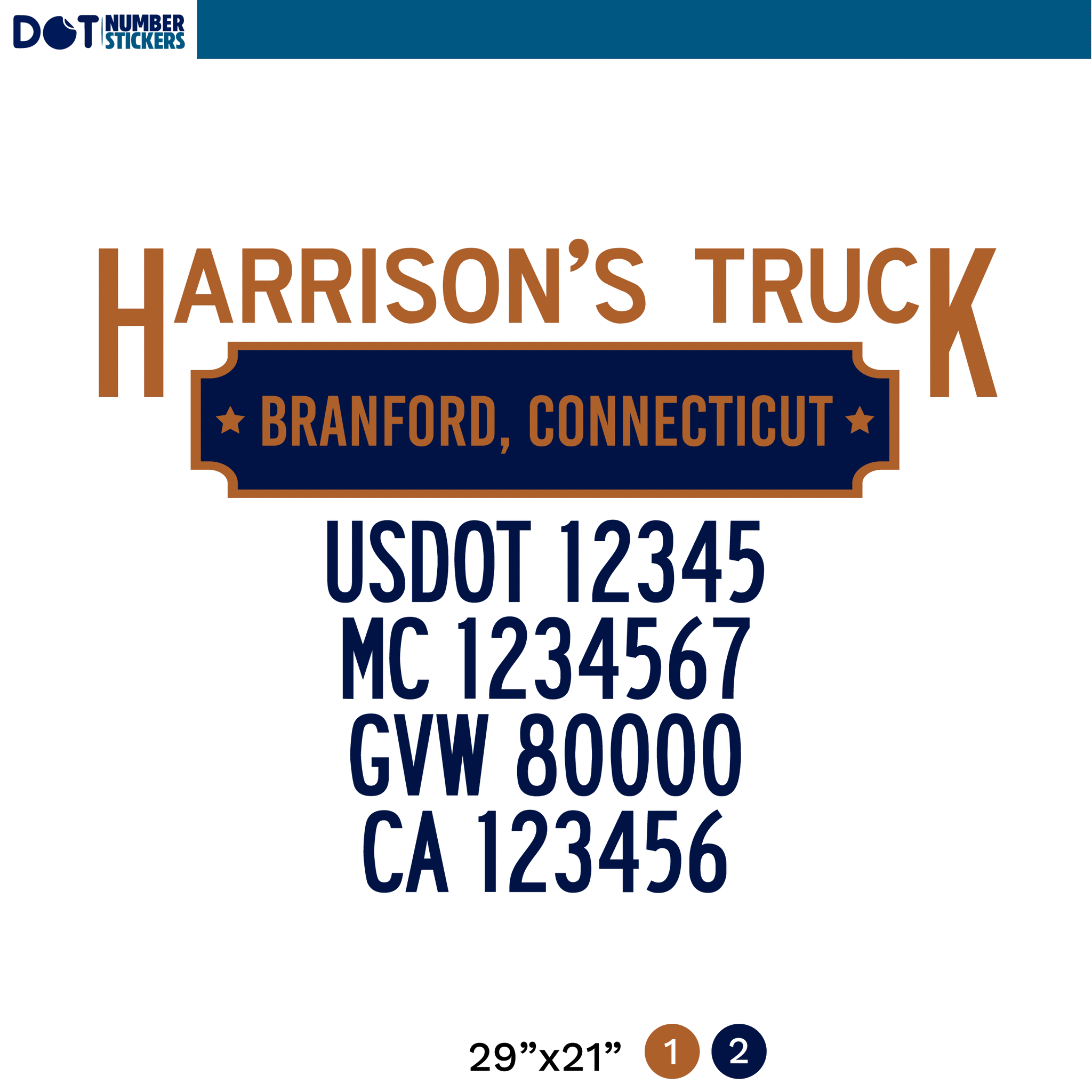 truck door decal with USDOT, MX, GVW, CA