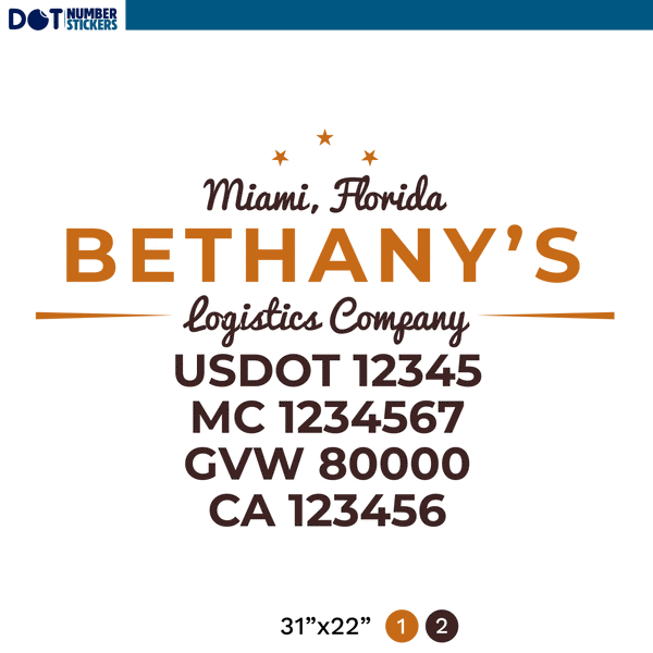 truck door decal with USDOT, MC, GVW, CA