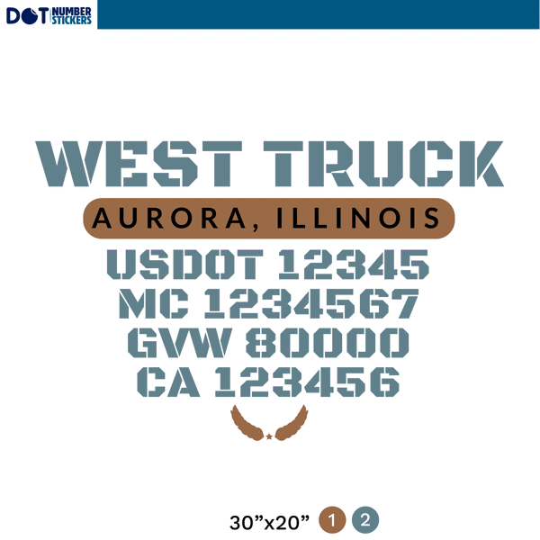truck door decal with USDOT, MX, GVW, CA