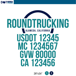 truck door decal with USDOT, MC, GVW, CA