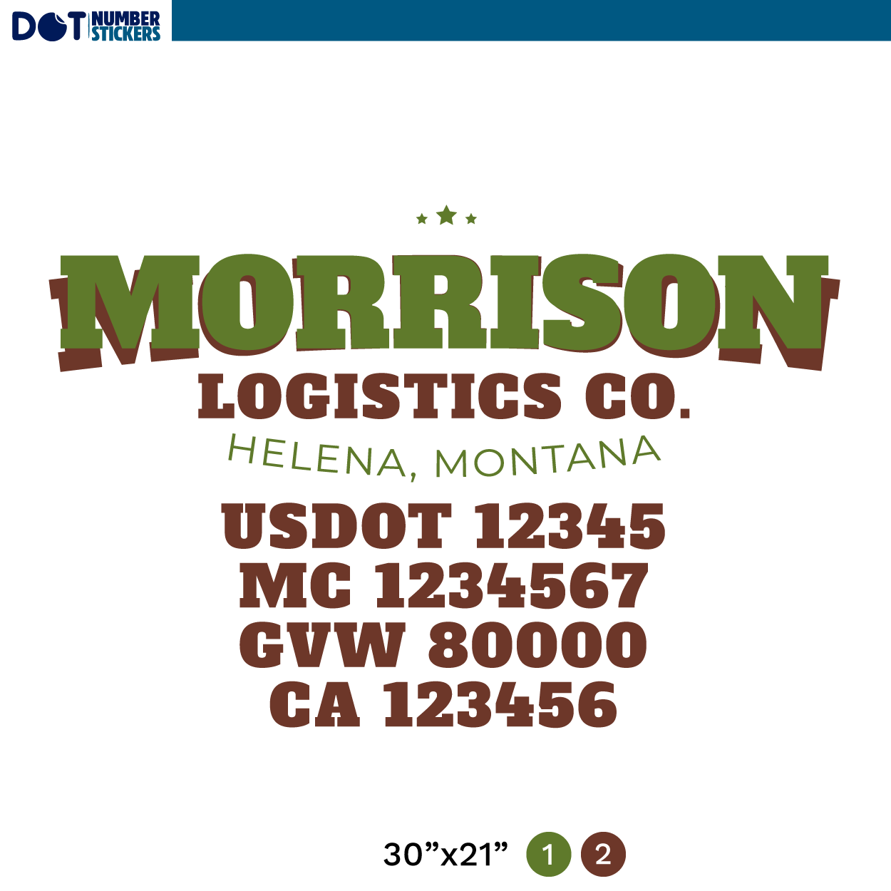 truck door decal with USDOT, MC, GVW, CA