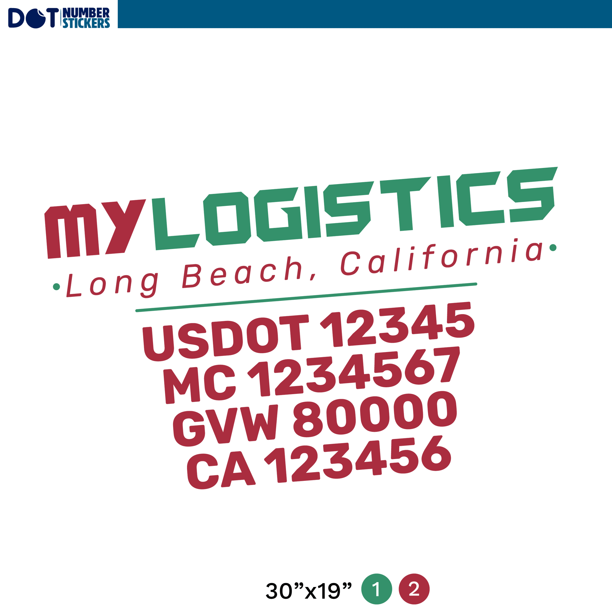 truck door decal with uSDOT, MC, GVW, CA