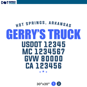 truck door decal with uSDOT, MC, GVW, CA