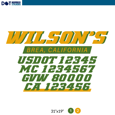 truck door decal with USDOT, MC, GVW, CA