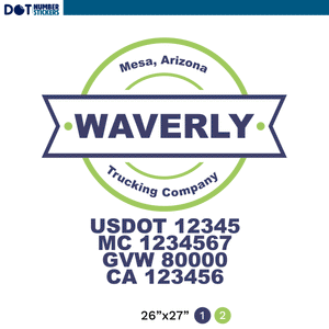 truck door decal with USDOT, MC, GVW, CA