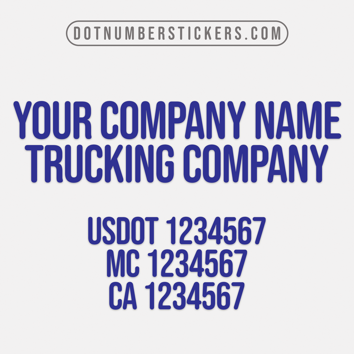 company name decal with regulation numbers for trucking business