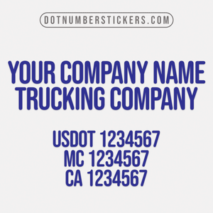 company name decal with regulation numbers for trucking business