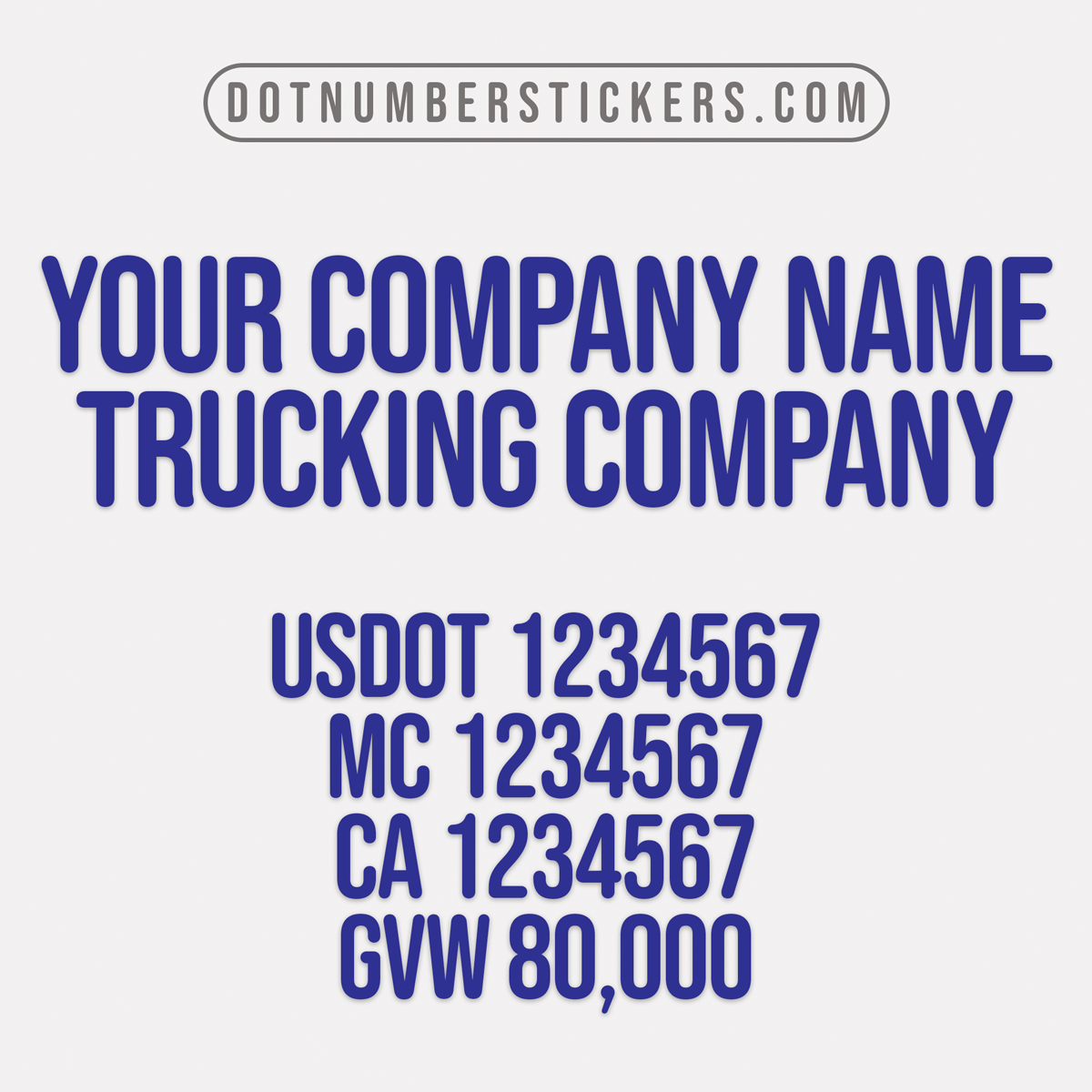 company name decal with usdot, mc, ca, gvw