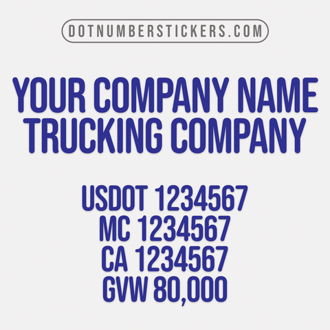 company name decal with usdot, mc, ca, gvw