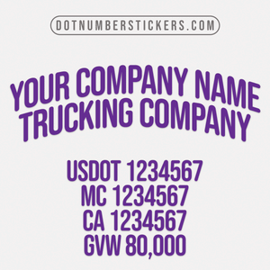 arched company name decal with usdot, mc, ca, gvw