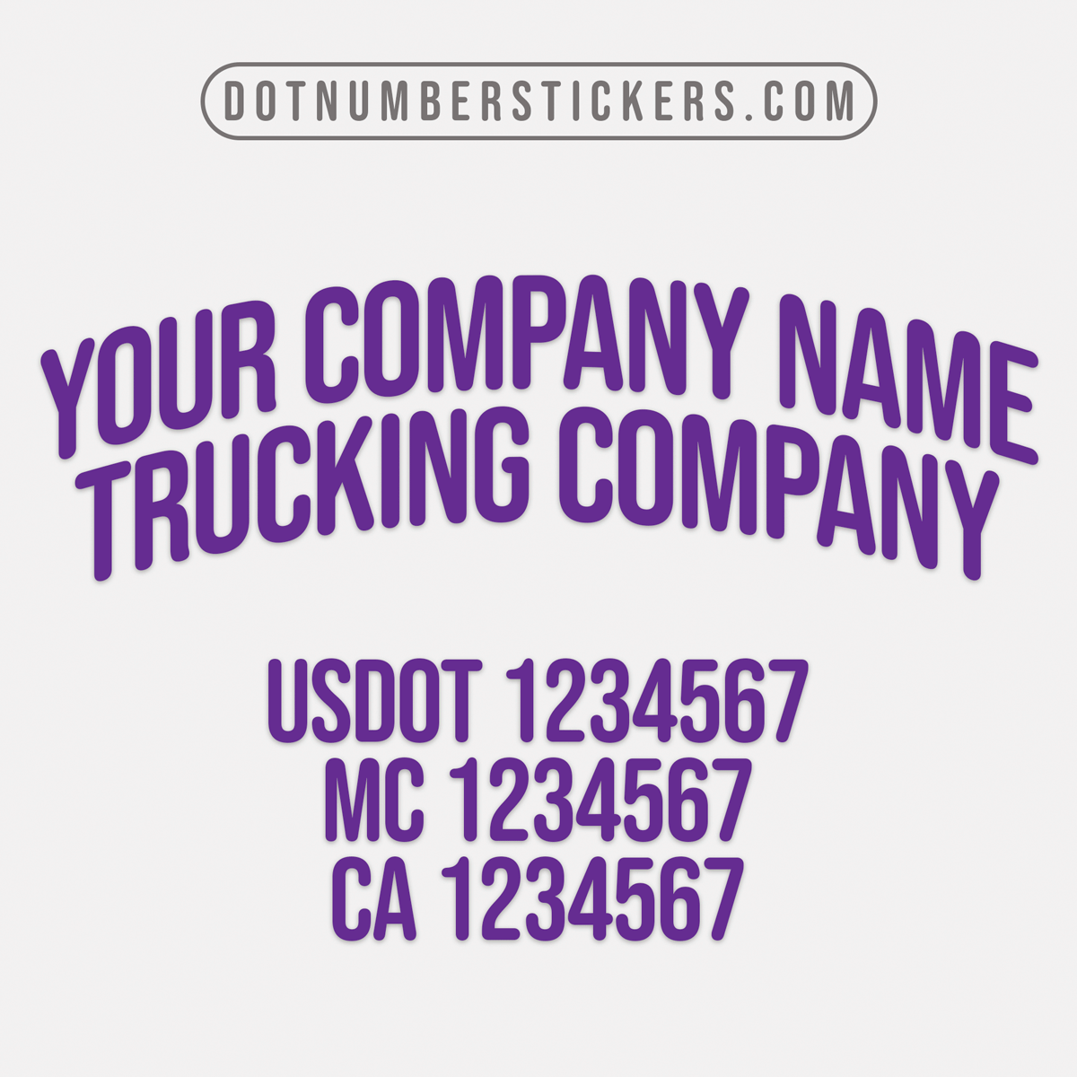 arched company name decal with usdot, mc, ca
