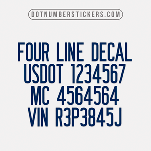 4 lines of text regulation decal, usdot, mc, vin, company name