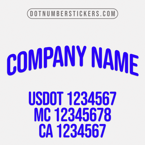 arched company name decal with usdot, mc, ca