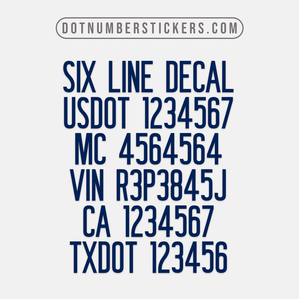 6 line decal, usdot, mc, vin, ca, txdot