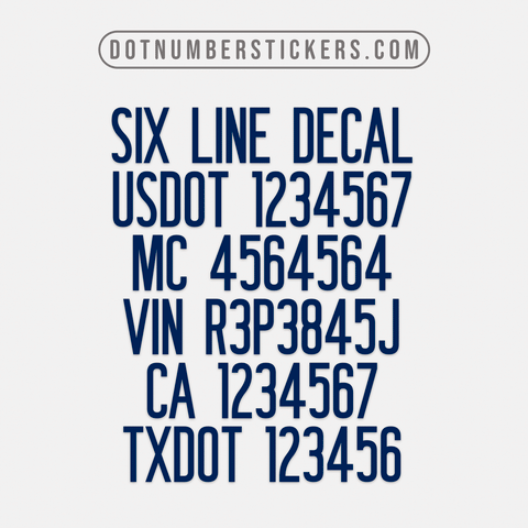 6 line decal, usdot, mc, vin, ca, txdot