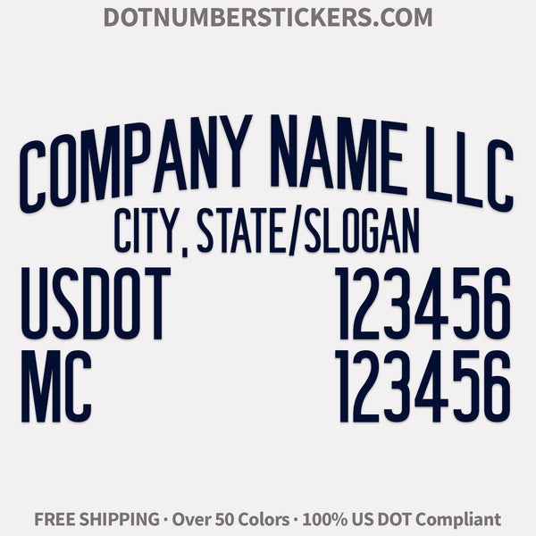 arched company name, location, usdot & mc decal sticker