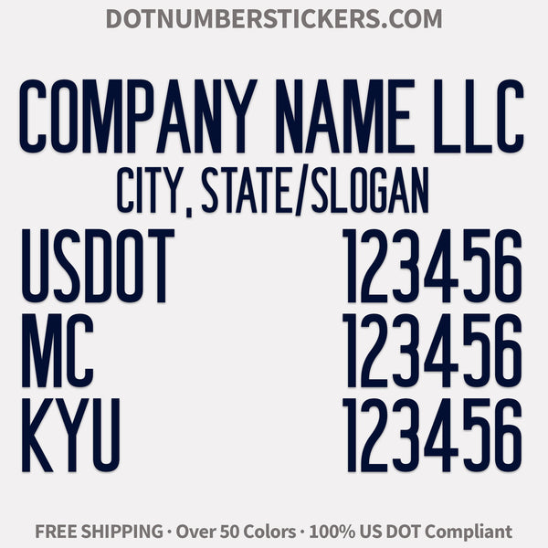 company name, location, usdot, mc & gvw decal sticker