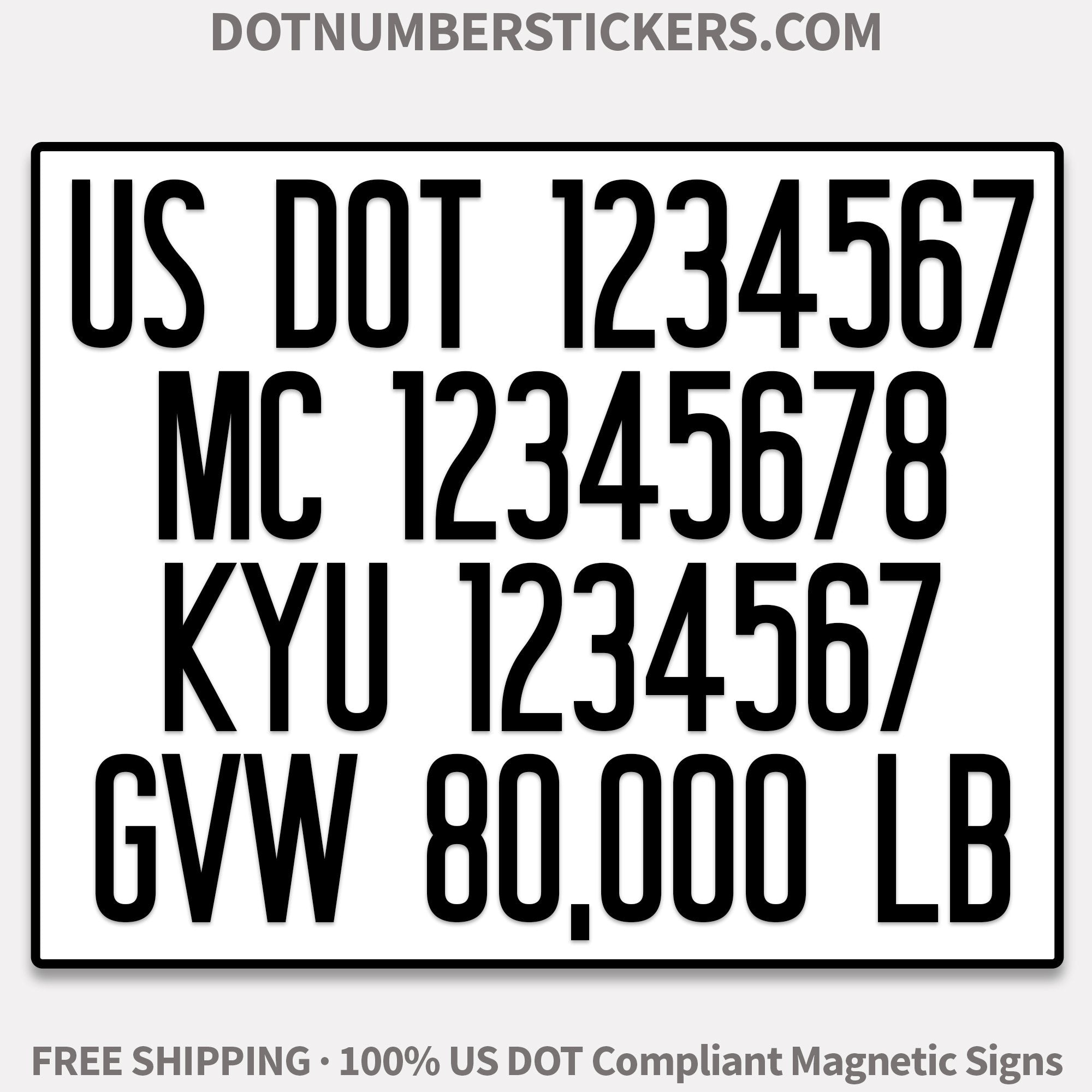 usdot mc kyu gvw magnetic sign