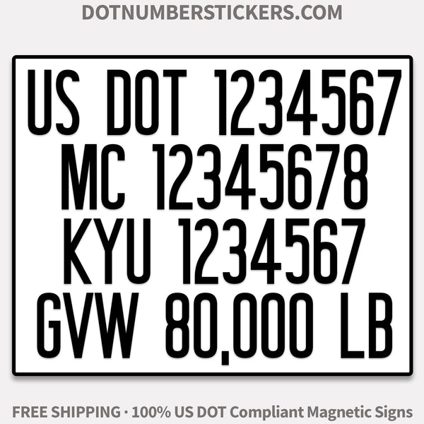 usdot mc kyu gvw magnetic sign