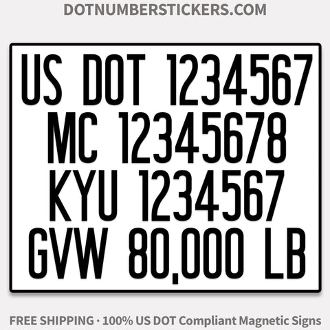 usdot mc kyu gvw magnetic sign